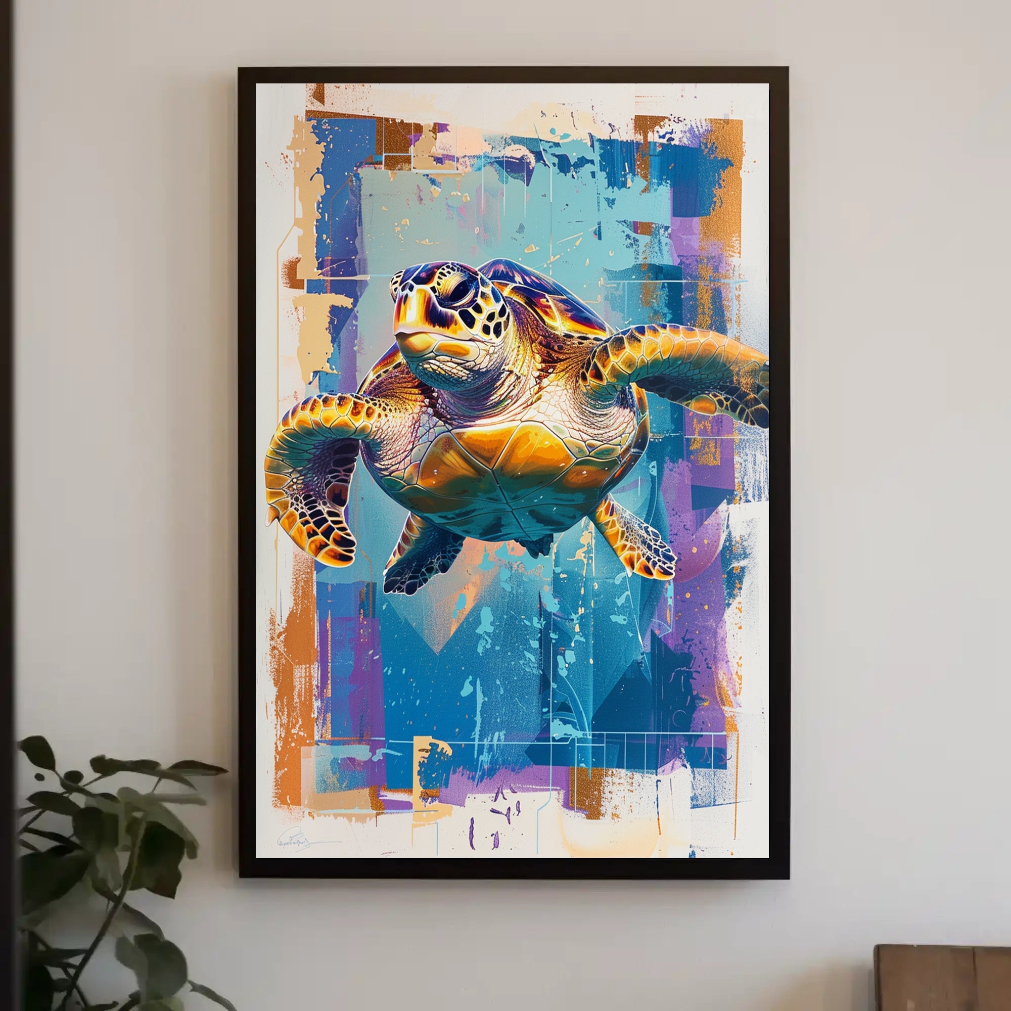 Vibrant Sea Turtle Art Print Poster for Home Decor PosterGoat
