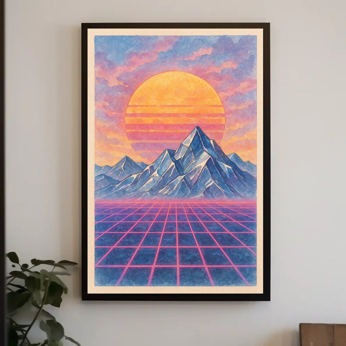 Vibrant Retro-Futuristic Landscape Poster: Futuristic Sci-Fi Poster