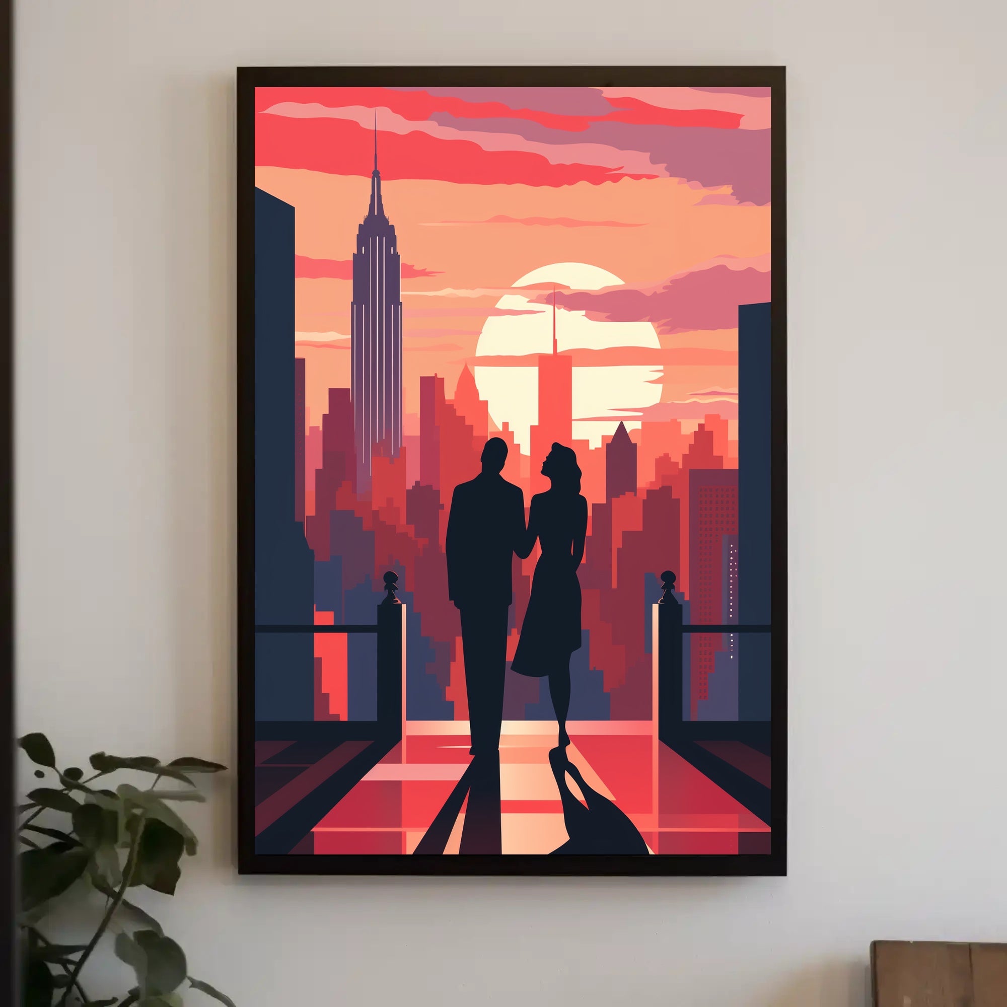 Romantic Skyline Silhouette: Classic NYC Art Poster