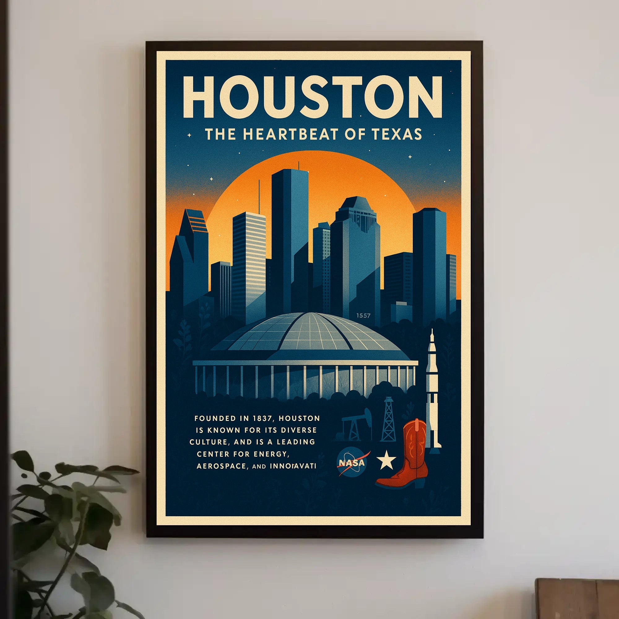 Houston Travel Poster Vintage Wall Art Print