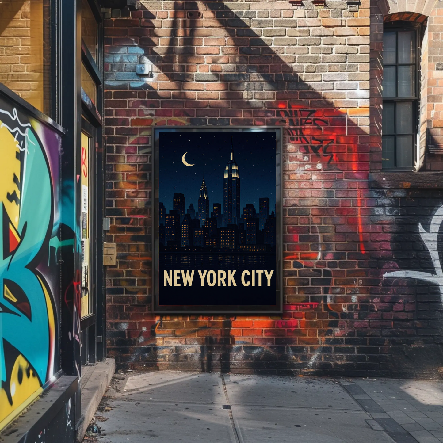 New York City Night Skyline Empire State Lights Travel Poster