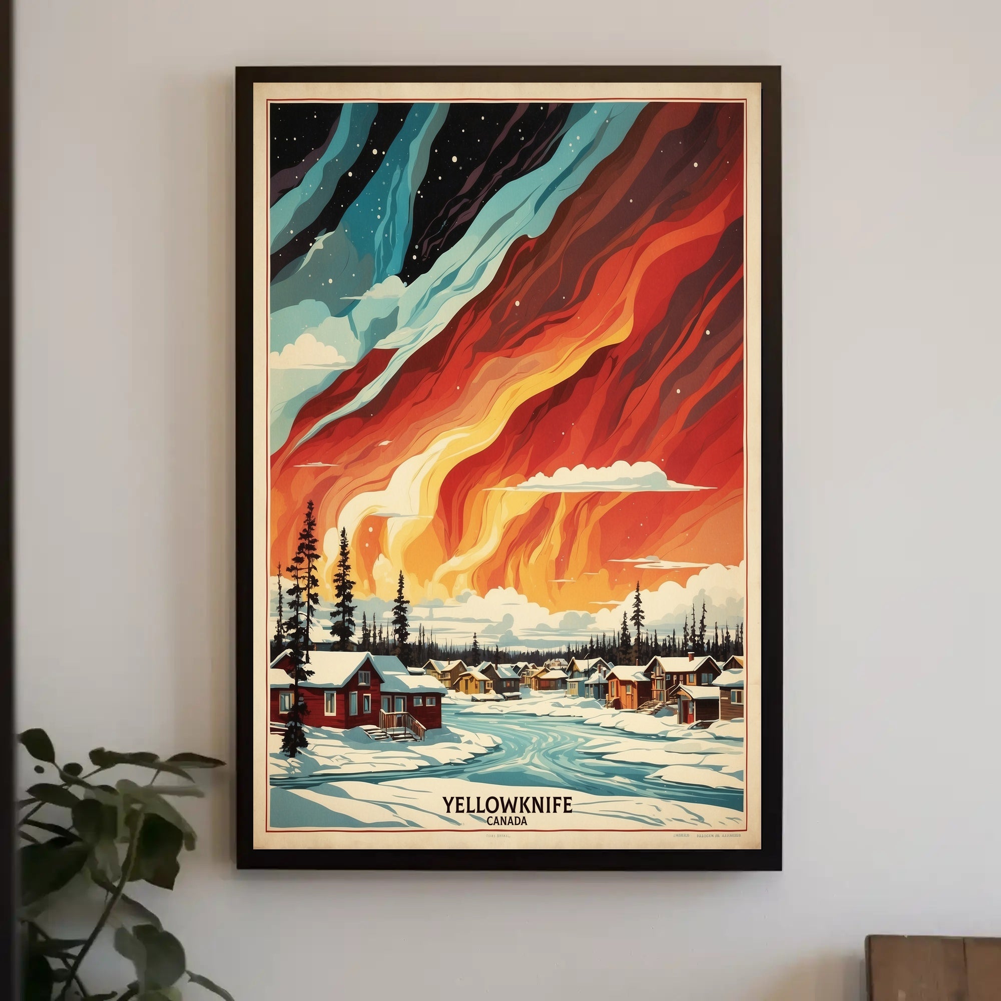 Yellowknife Northern Lights Vintage Travel Poster