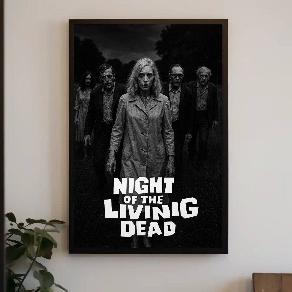 Classic Horror Zombies Vintage Black White Cinematic Gothic Mid Century Dark Poster