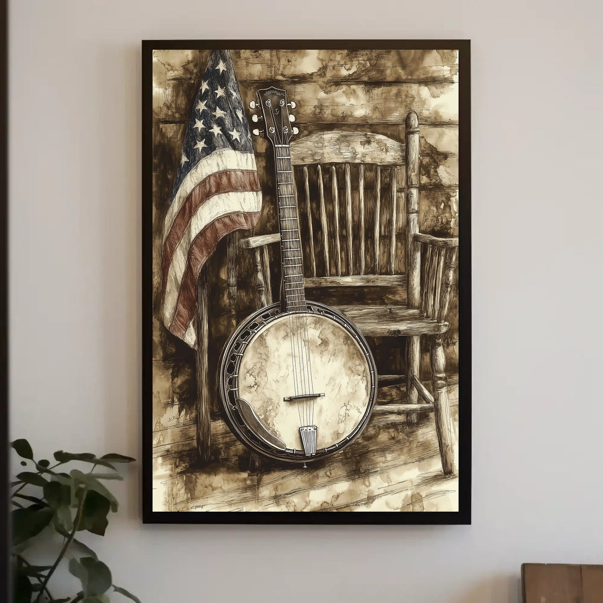 Vintage Rustic Classic Banjo Americana Wall Art Poster