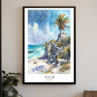 Tulum Coastal Ruin Watercolor Travel Poster PosterGoat