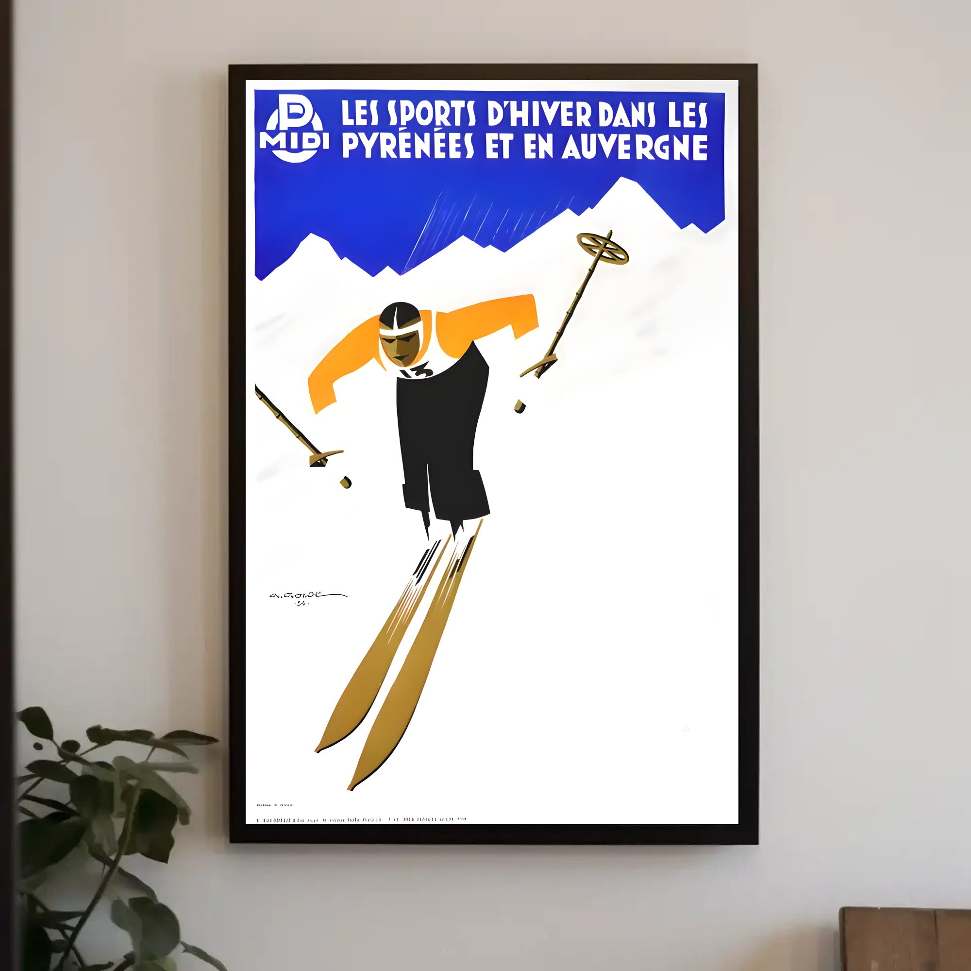 Dynamic Skier in Pyrenees Auvergne Winter Sports Poster PosterGoat