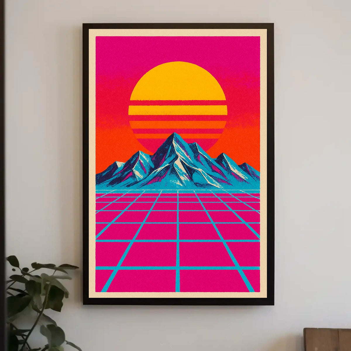 Vibrant Retro Synthwave Landscape Art Poster Futuristic Sci-Fi Poster
