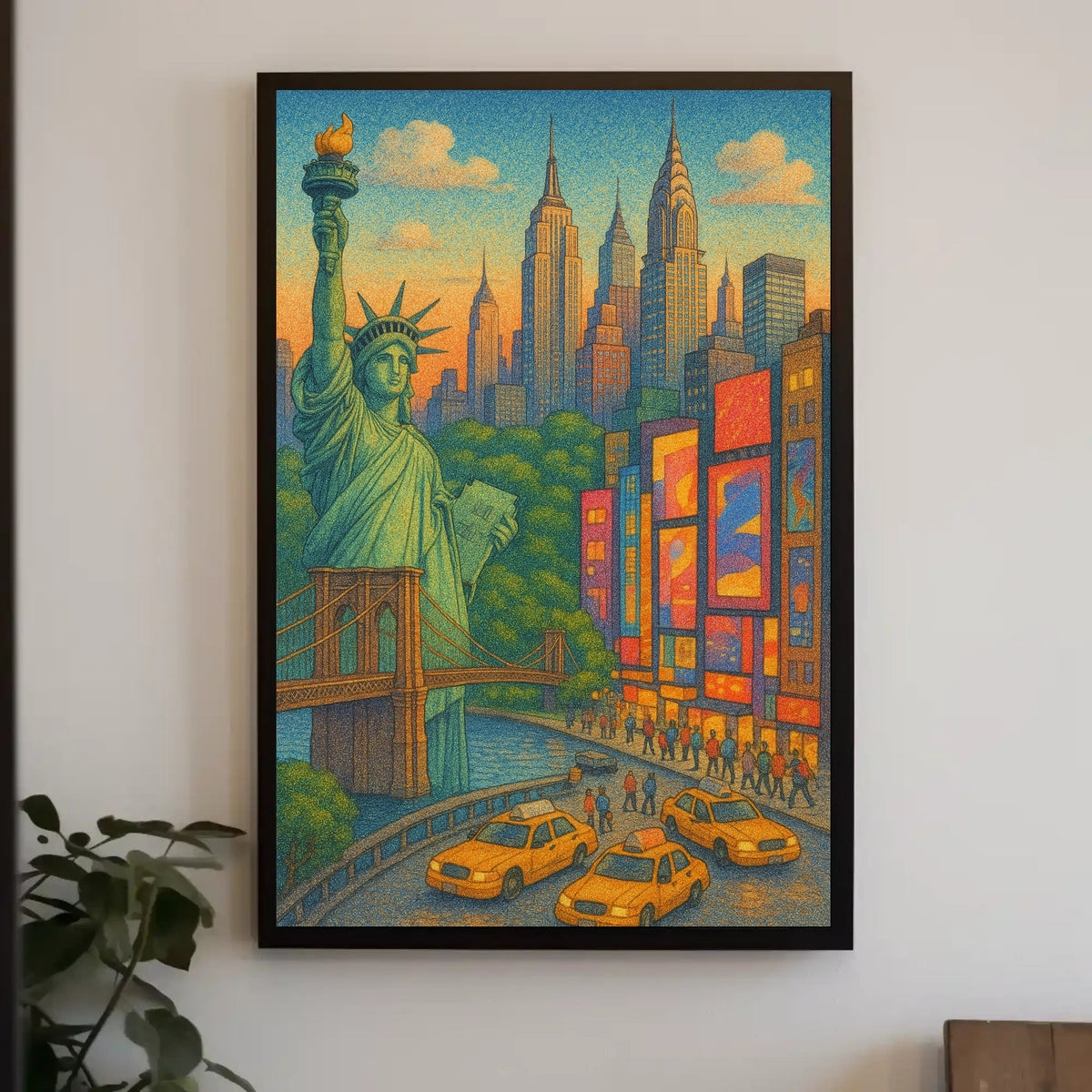 New York City Vibrant Skyline Poster Retro Wall Art