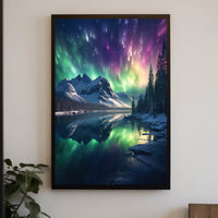 Serene Aurora Borealis Snowy Mountain National Park Poster