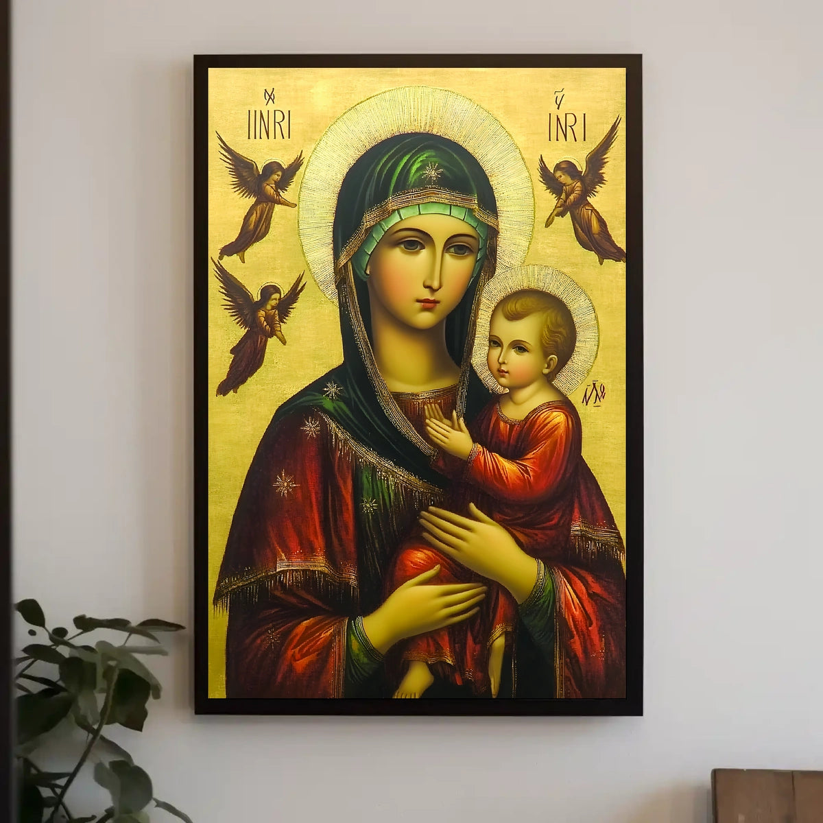 Virgin Mary and Baby Jesus with Angels Poster