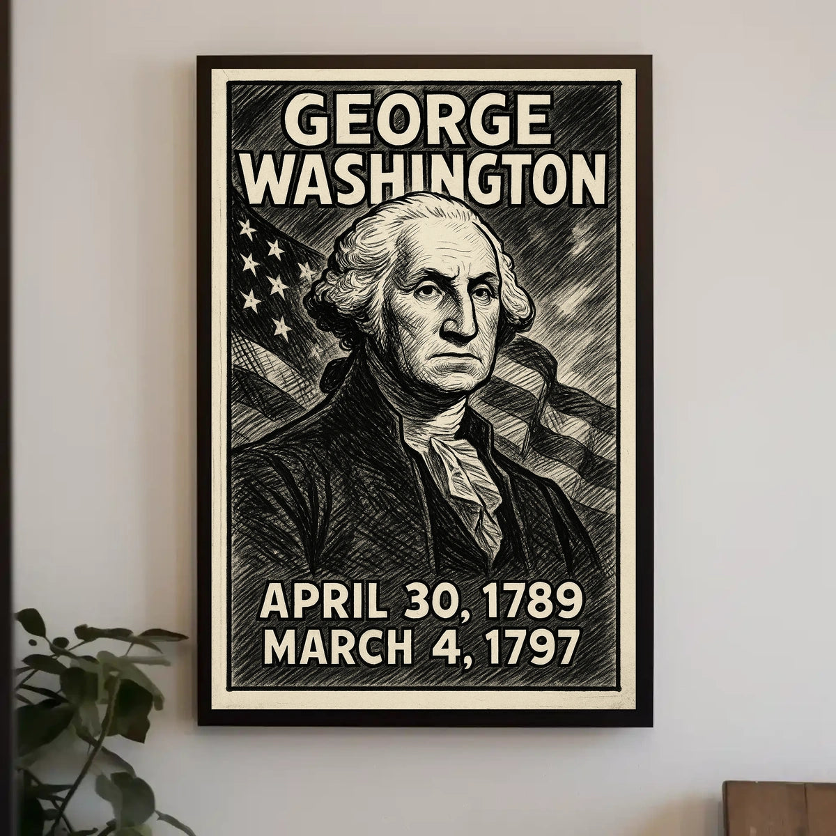 George Washington 1st President of the United States B & W Comic Sketch Poster