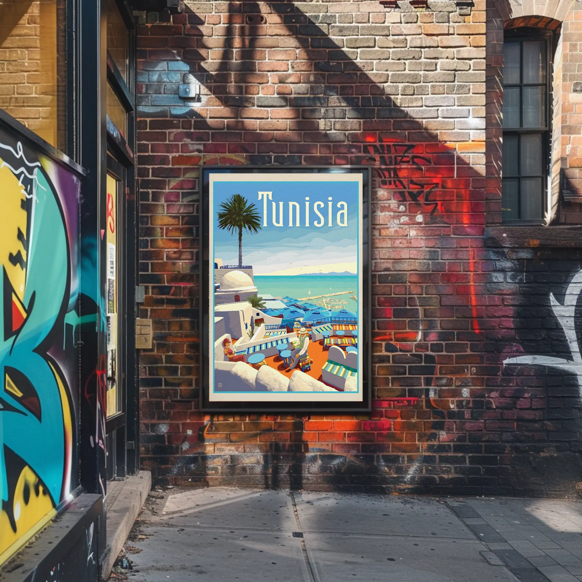 Tunisian Coastal Scene Evokes Mediterranean Leisure Travel Poster