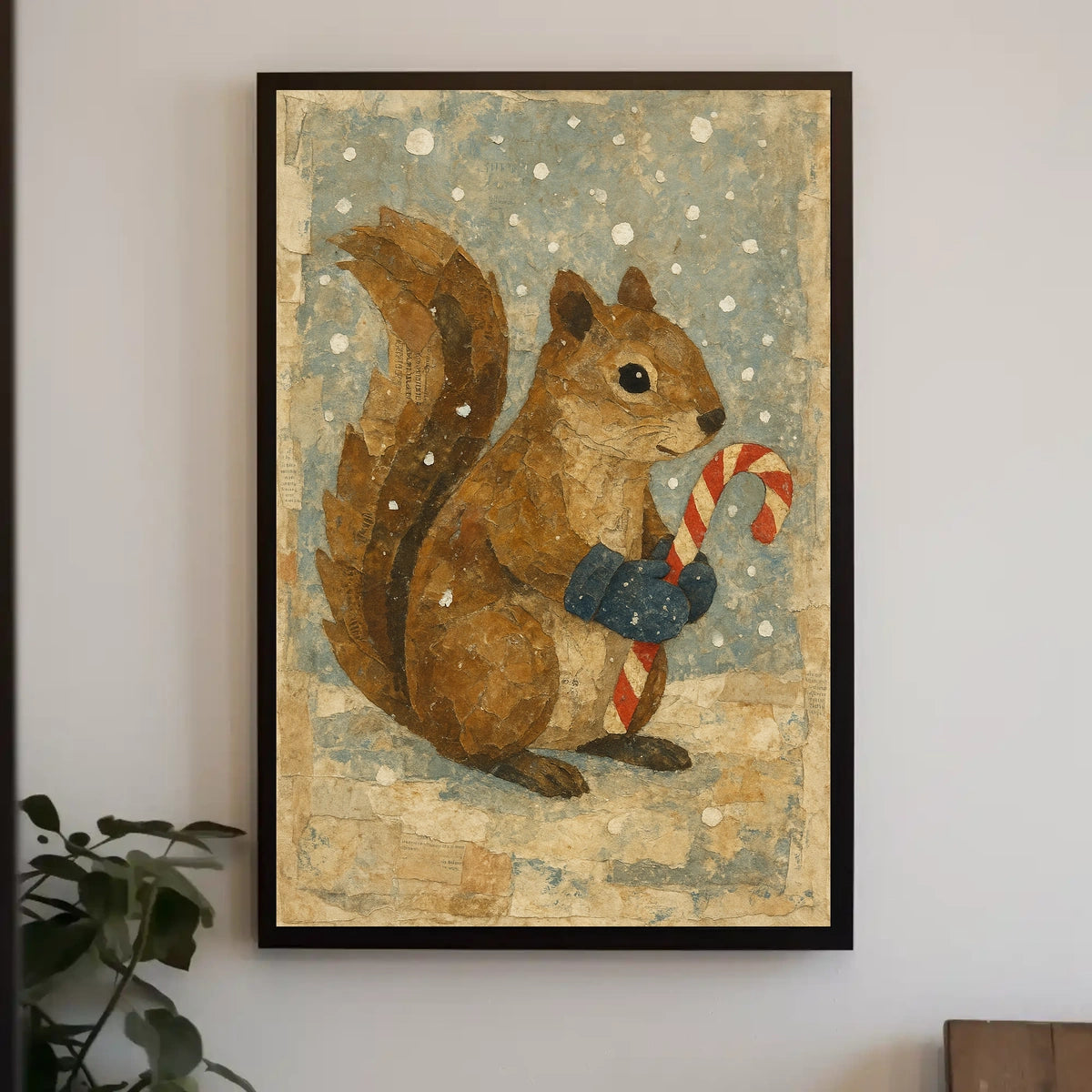 Winter Squirrel Candy Cane Poster