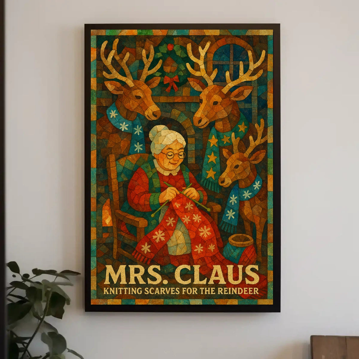 Mrs. Claus Knitting Scarves Poster