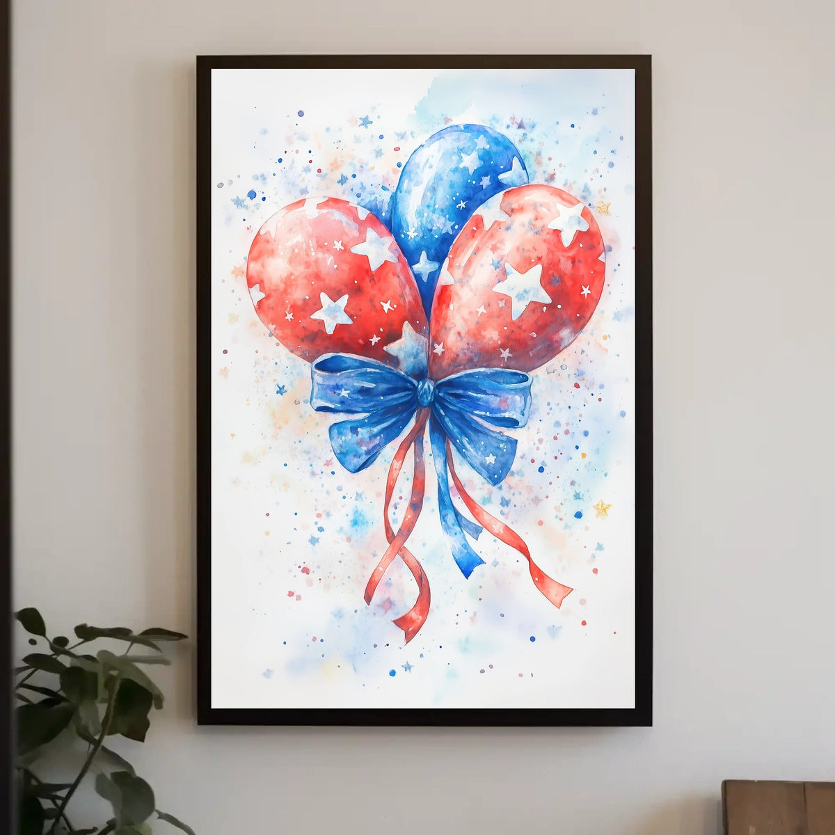 Watercolor Painting Of American Flag Balloon Poster
