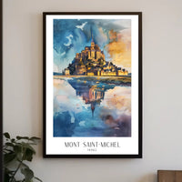 Mont Saint-Michel Painting: Vivid Watercolor Travel Poster PosterGoat