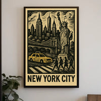 New York City Iconic Skyline Poster Vintage Wall Art