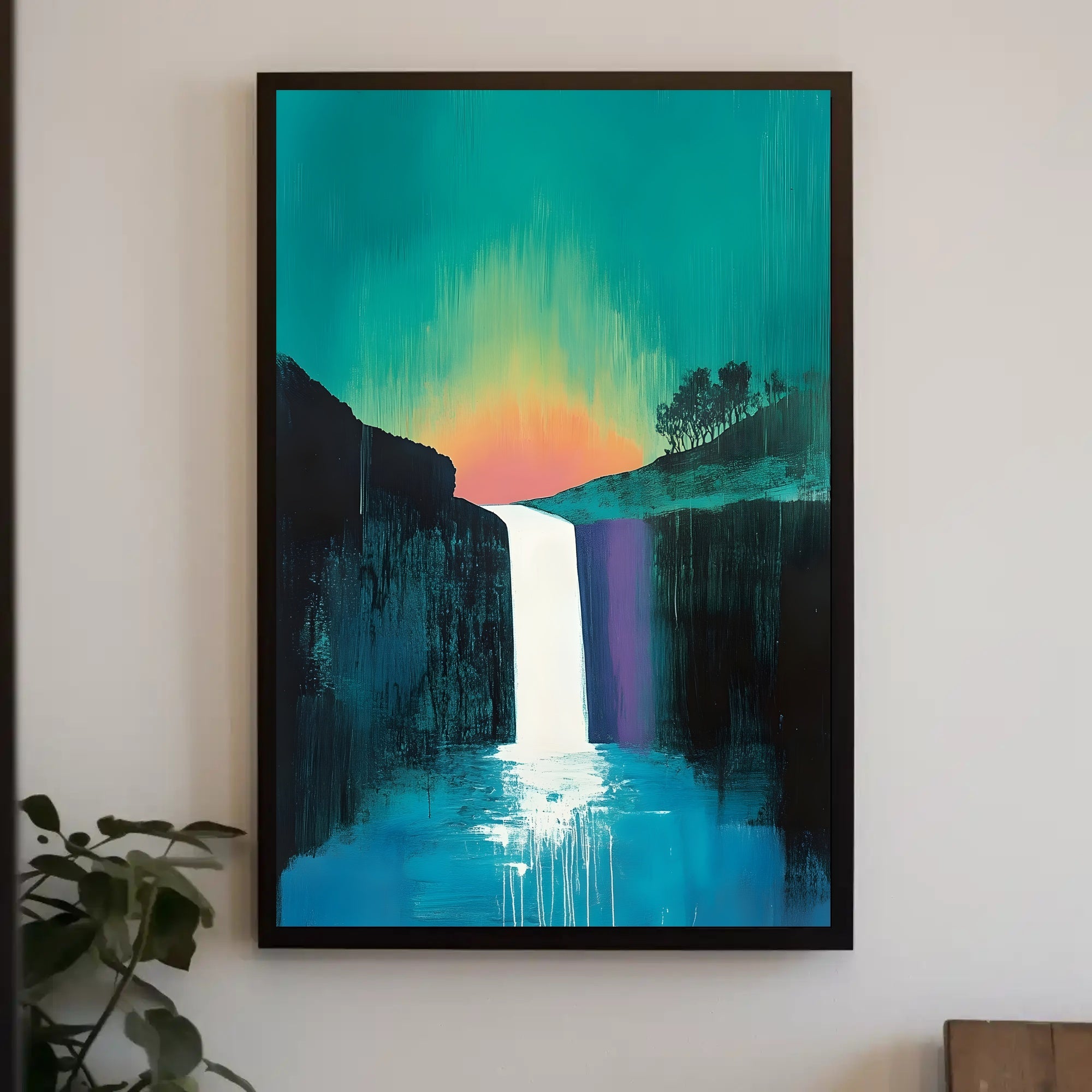 Abstract Waterfall Sunset Poster Modern Wall Art