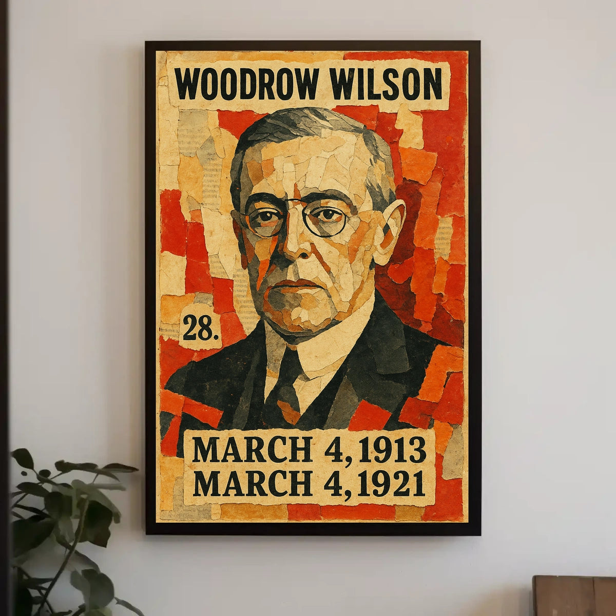 Woodrow Wilson 28th President of the United States Layered paper Collage Poster
