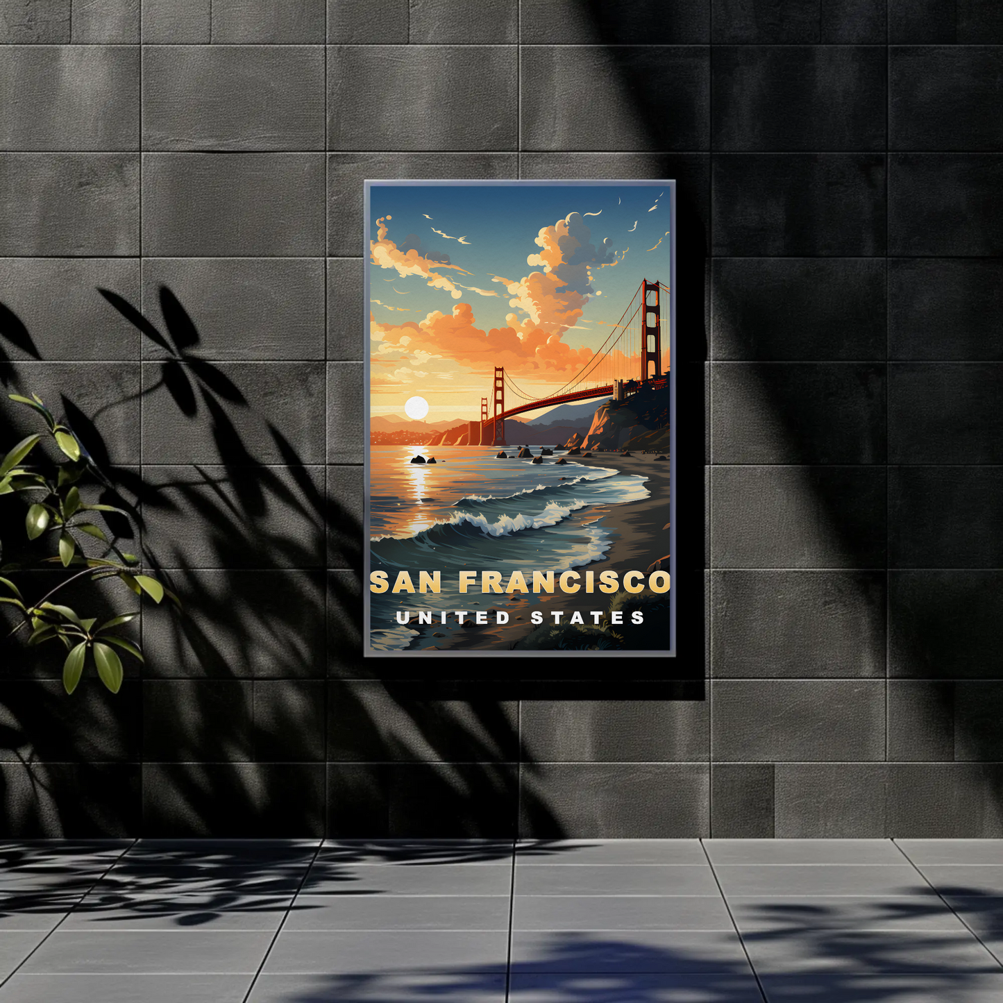 San Francisco Golden Gate Sunset Vintage Travel Poster