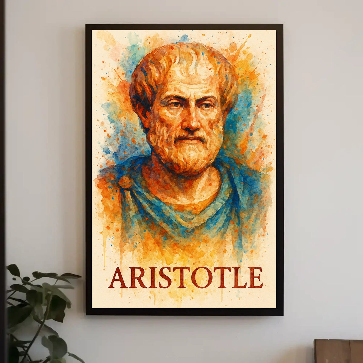 Aristotle Watercolor Portrait: Vibrant Philosophical Art Poster