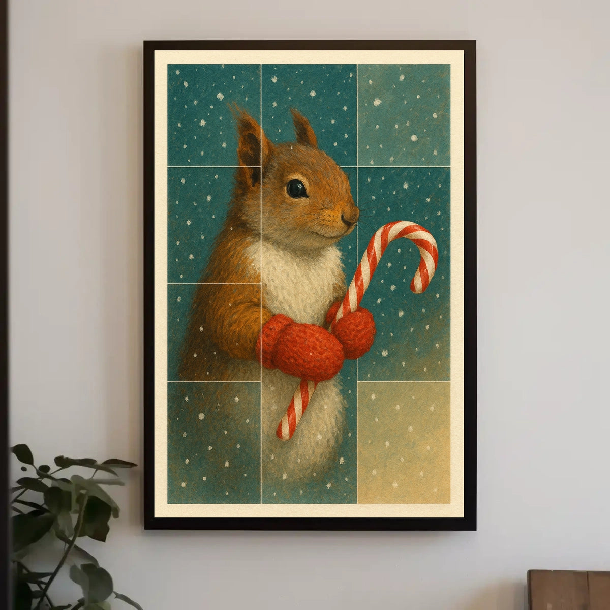 Winter Squirrel With Candy Cane Poster