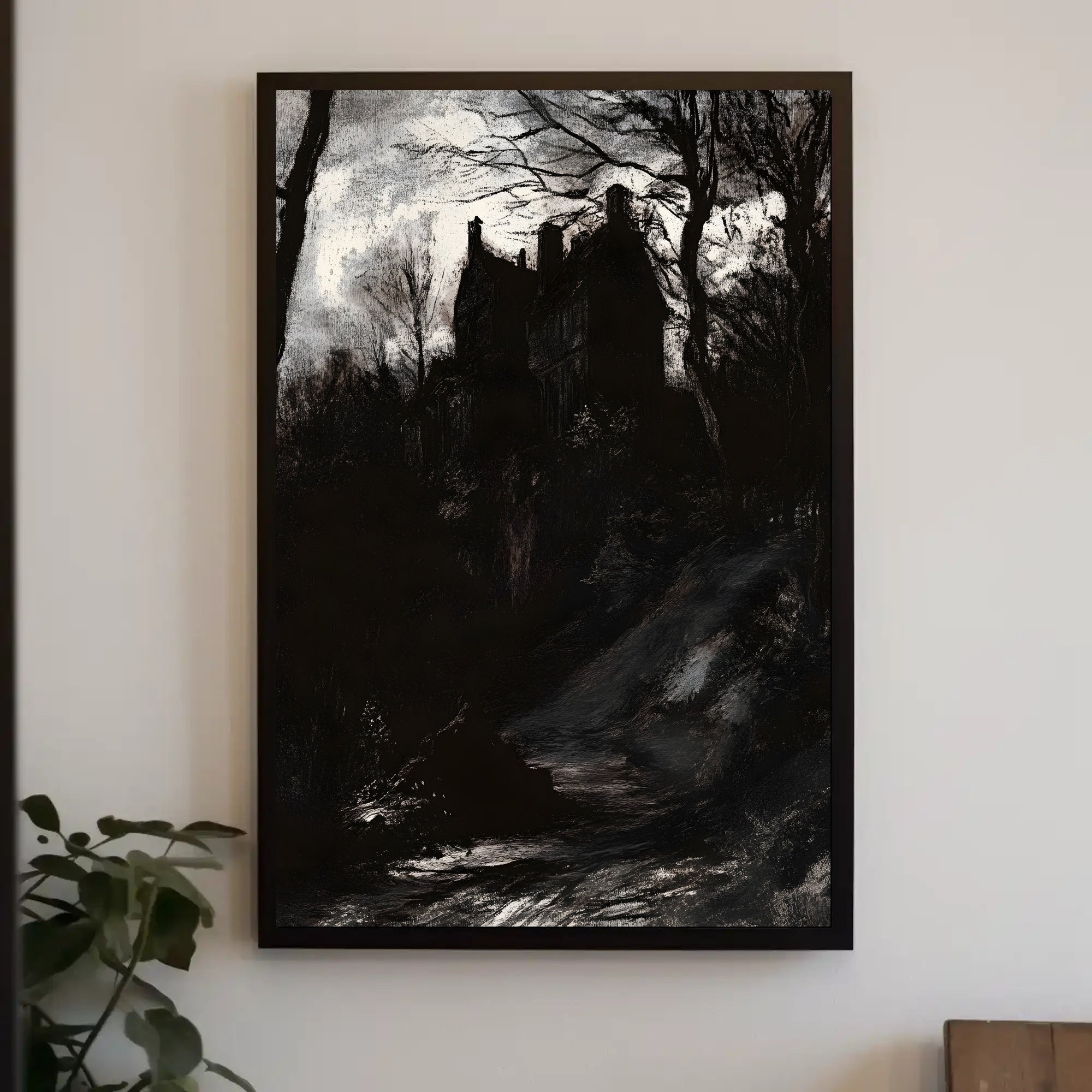 Hauntingly Eerie Night Haunted House Fantasy or Mythology Poster PosterGoat