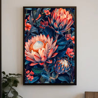 Vibrant Protea Flower Botanical Art Print - Artistic Poster