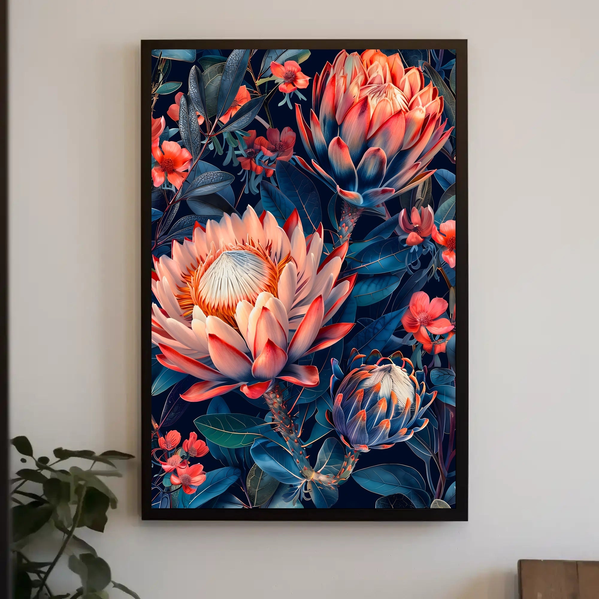 Vibrant Protea Flower Botanical Art Print - Artistic Poster
