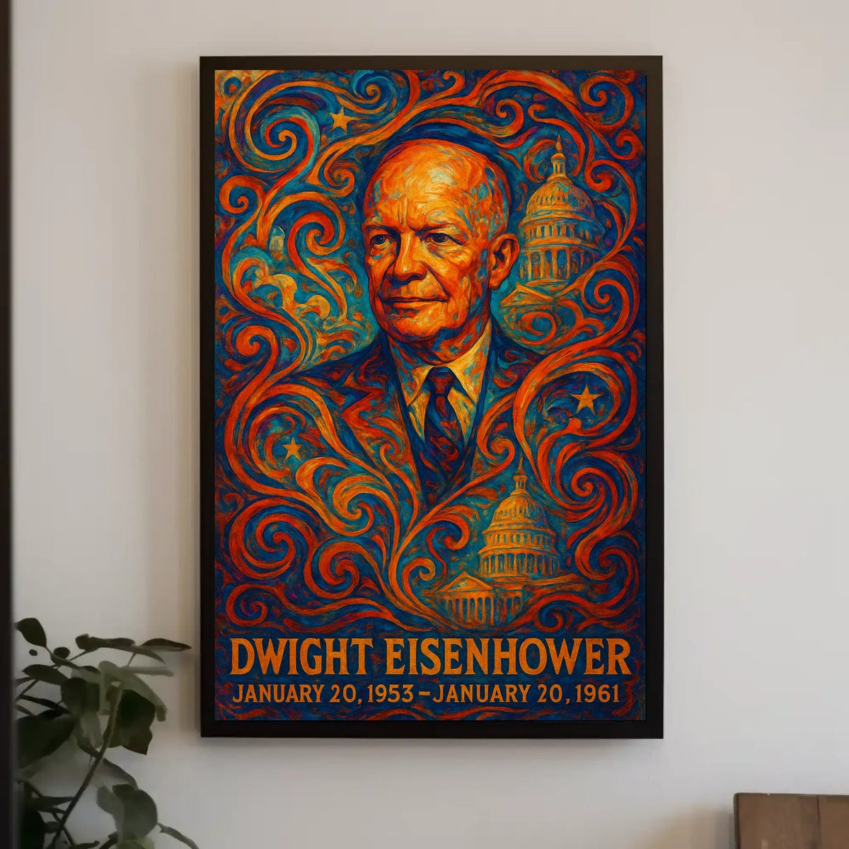 Dwight Eisenhower WWII Era Art Deco Patriotic Poster