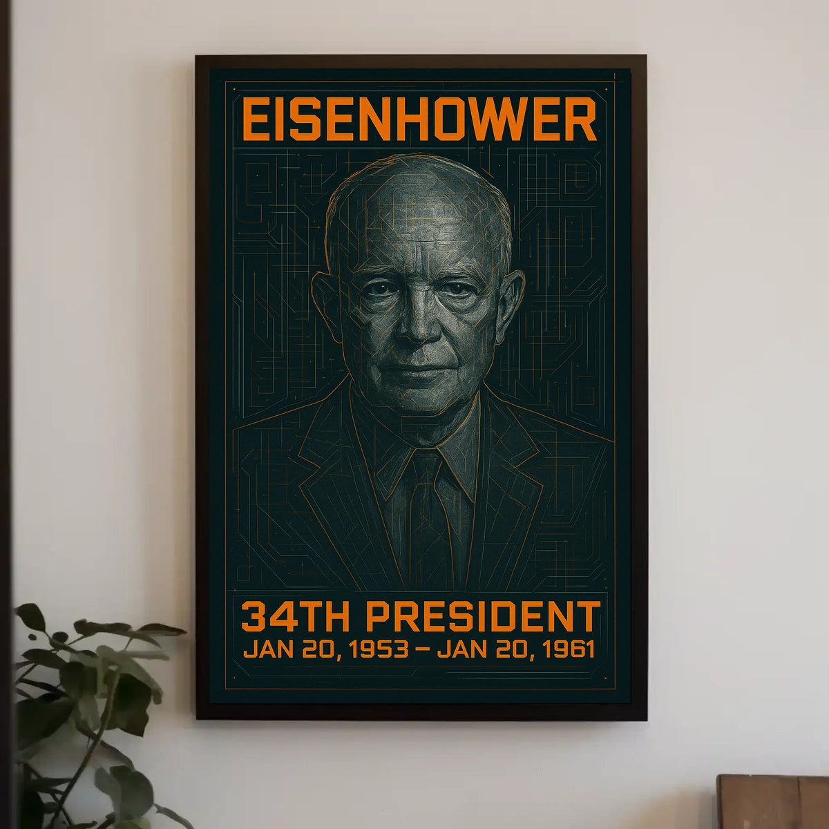 Dwight D. Eisenhower 34th President of the United States Techno Schematic Poster