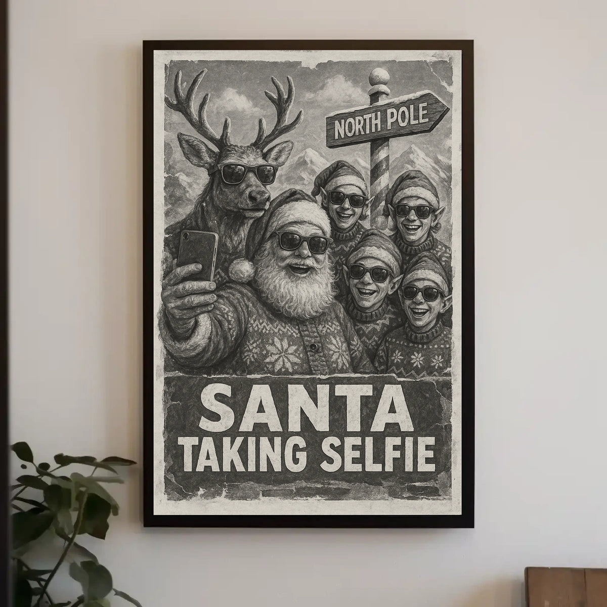 Santa Selfie Retro Poster: North Pole Fun