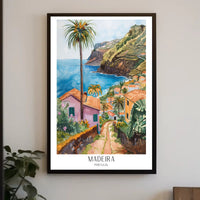Madeira Coastal Landscape in Watercolor Travel Poster PosterGoat