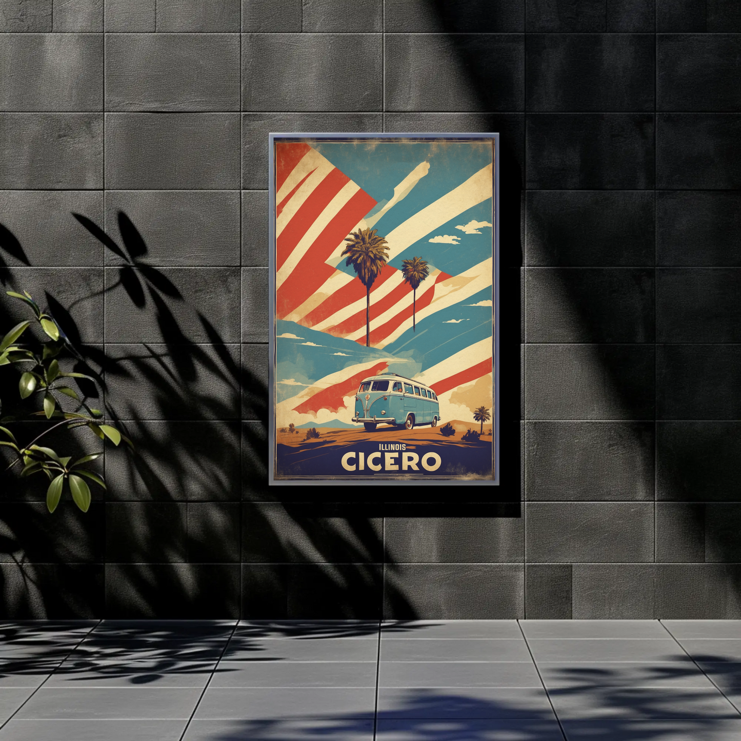 Cicero Illinois Palm Trees American Van Vintage Travel Poster