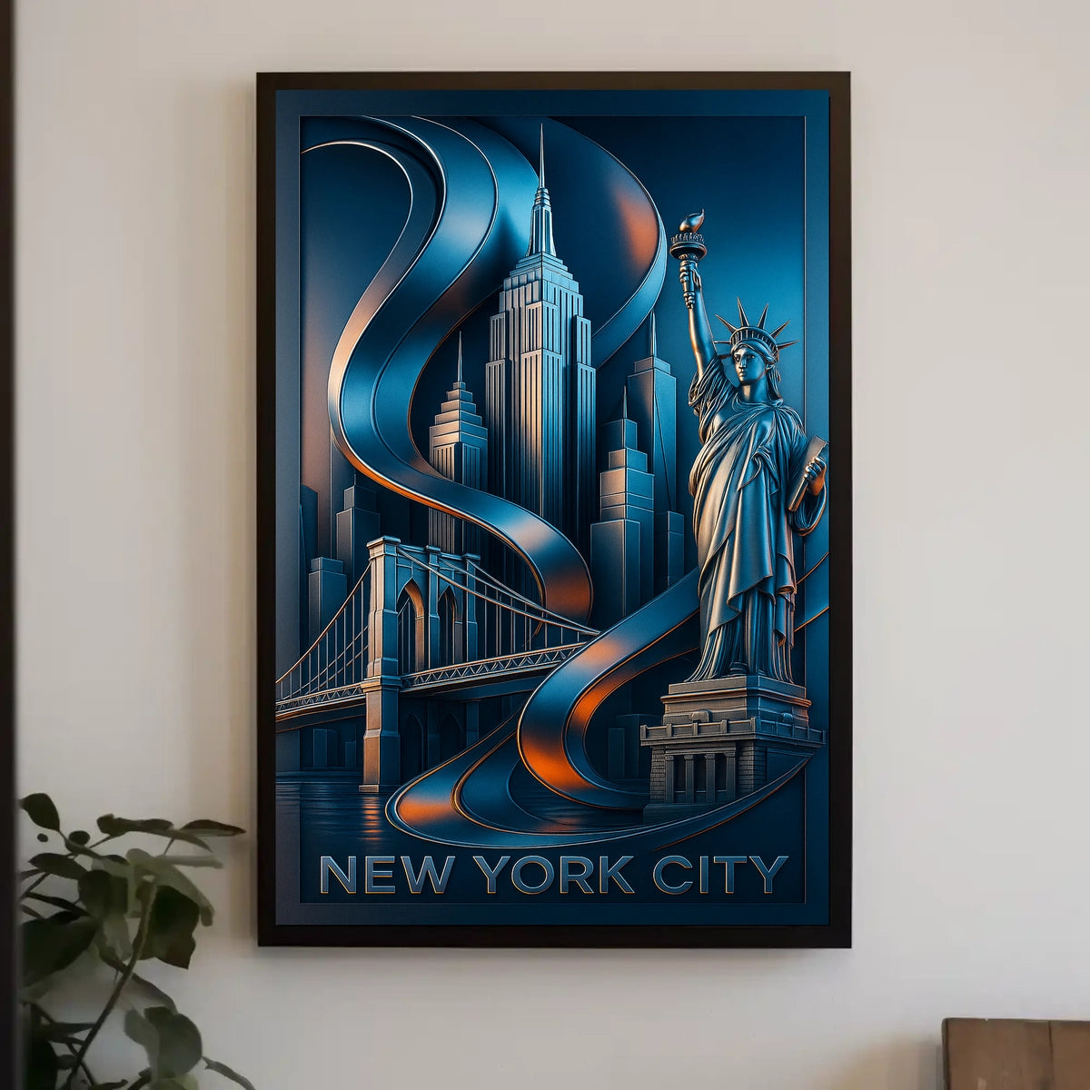 New York City Futuristic Landmarks Poster Modern Wall Art