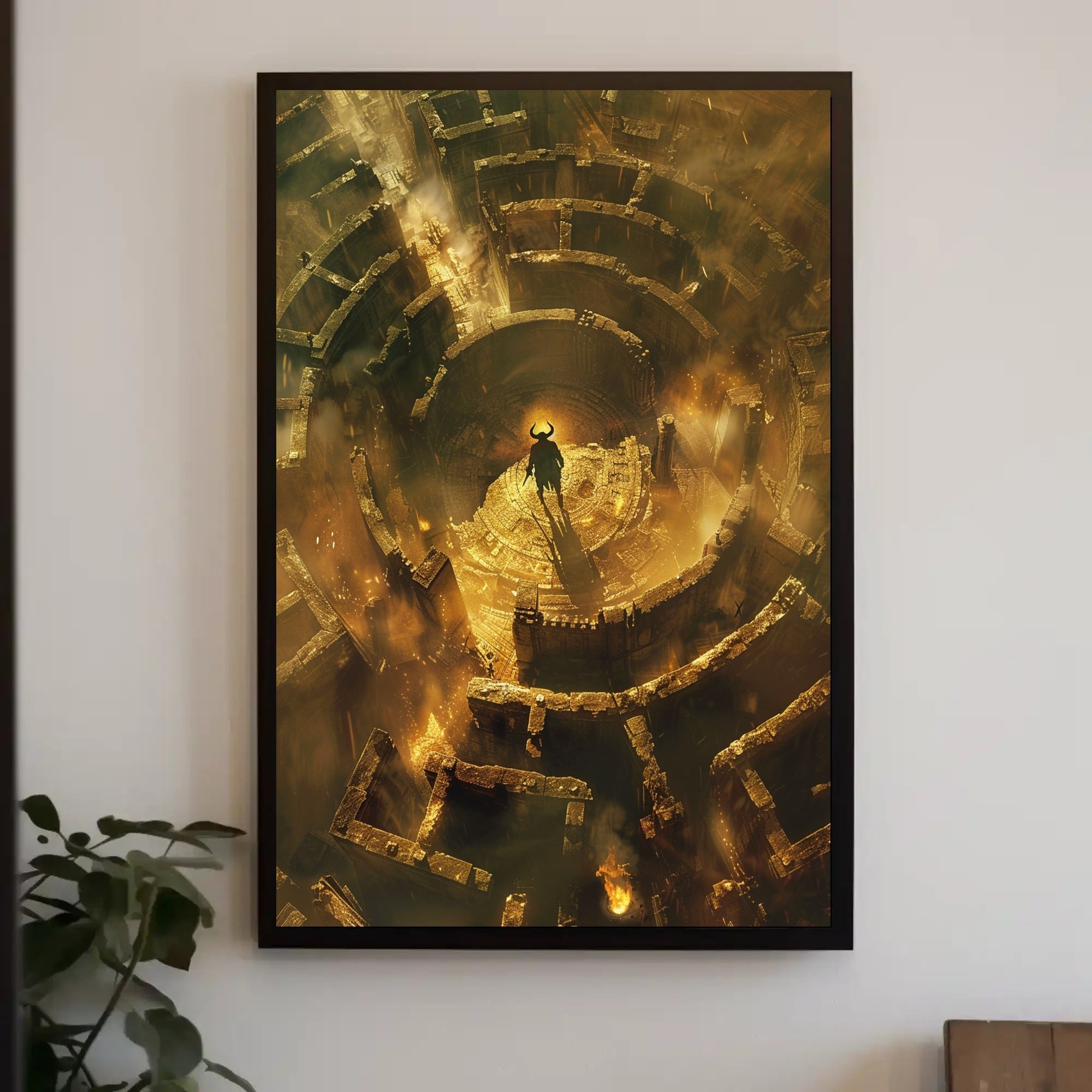 Mystical Minotaur in Labyrinth Fantasy Mythology Poster PosterGoat