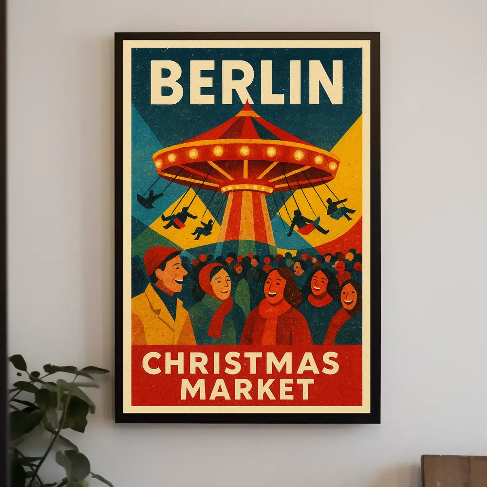 Christmas Carousel at Berlin Market Seasonal Travel Poster