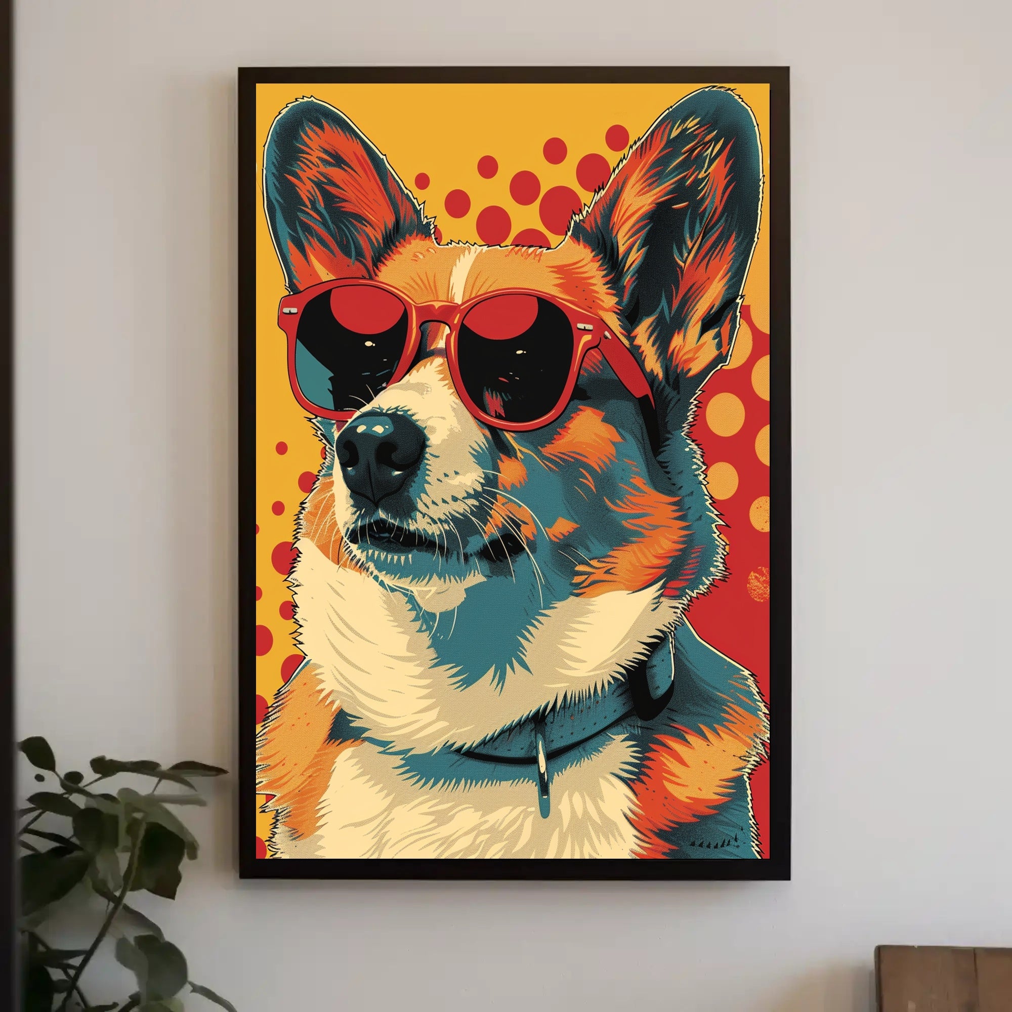 Cool Pop Art Corgi with Red Shades Animal Poster PosterGoat