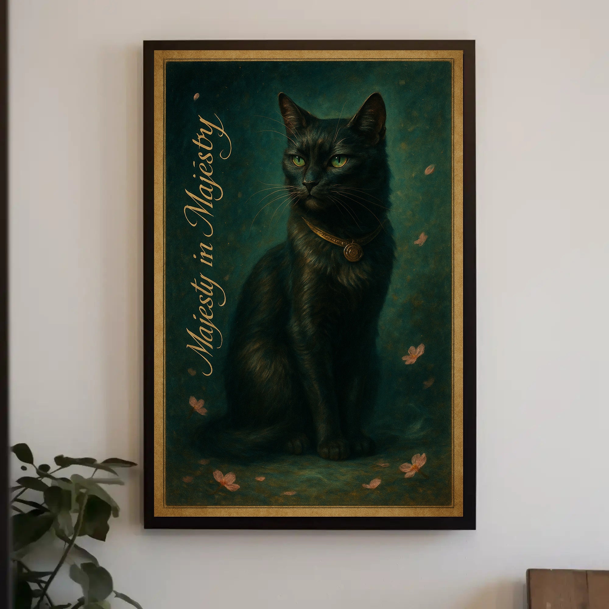Majestic Black Cat with Gold Collar Animal Poster