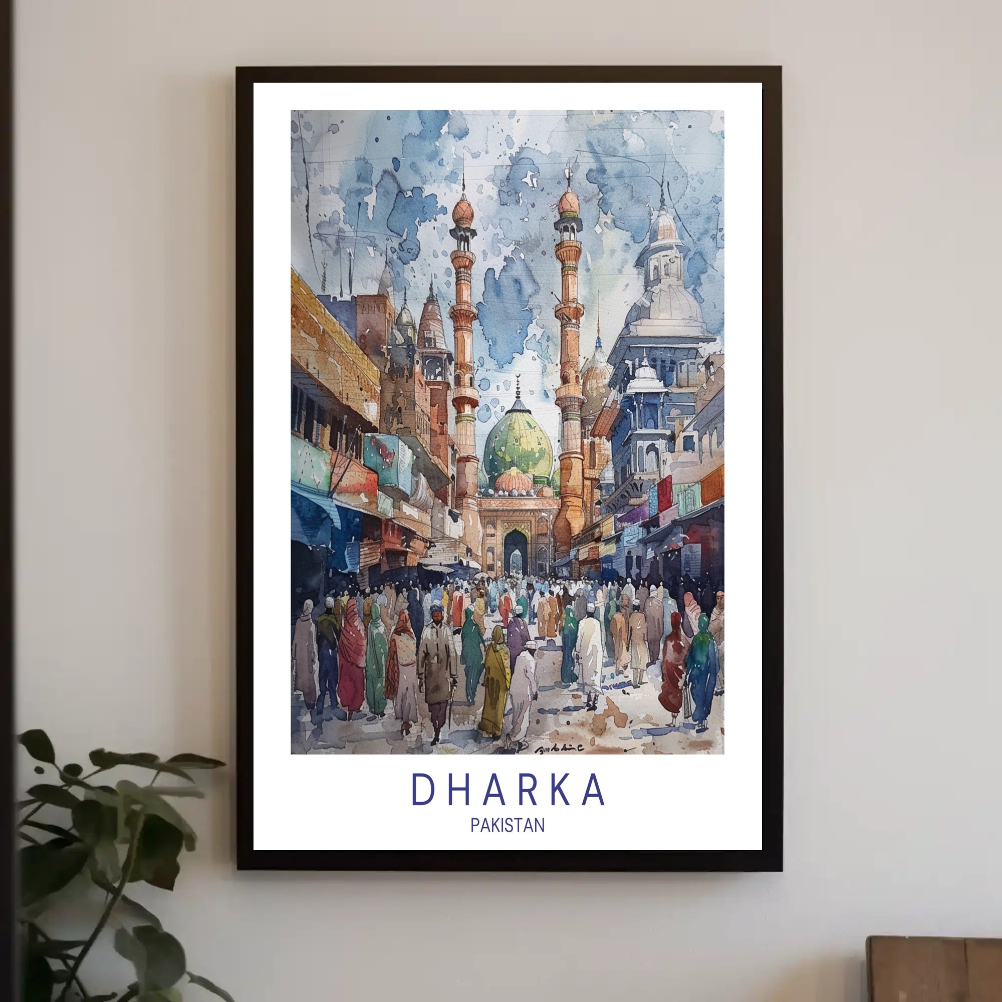 Vibrant Pakistani Street Scene in Watercolor: Cultural Heritage Poster PosterGoat
