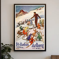 Skiing Rabbits in St. Anton Vintage Travel Poster PosterGoat