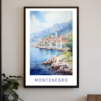 Montenegro Coastal Village Watercolor Travel Poster PosterGoat