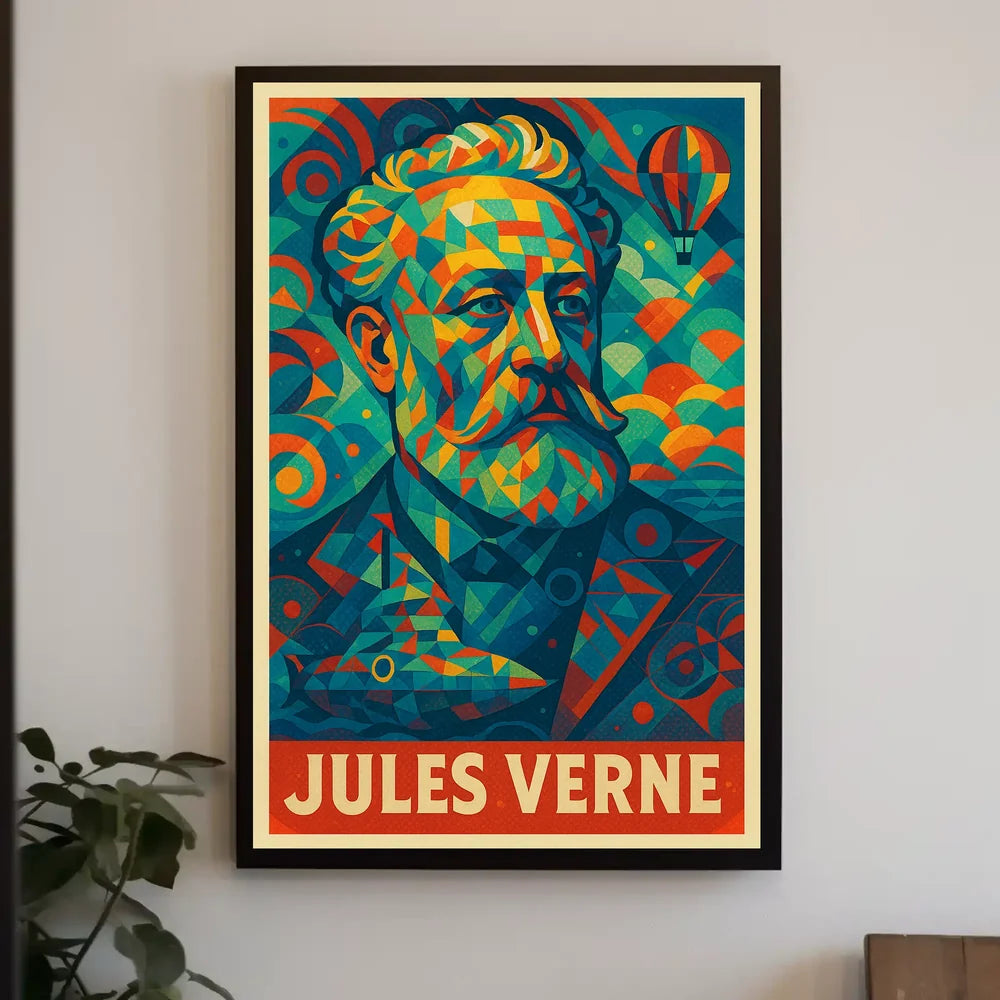 Jules Verne Mosaic Portrait Art Poster - Pop Culture Poster