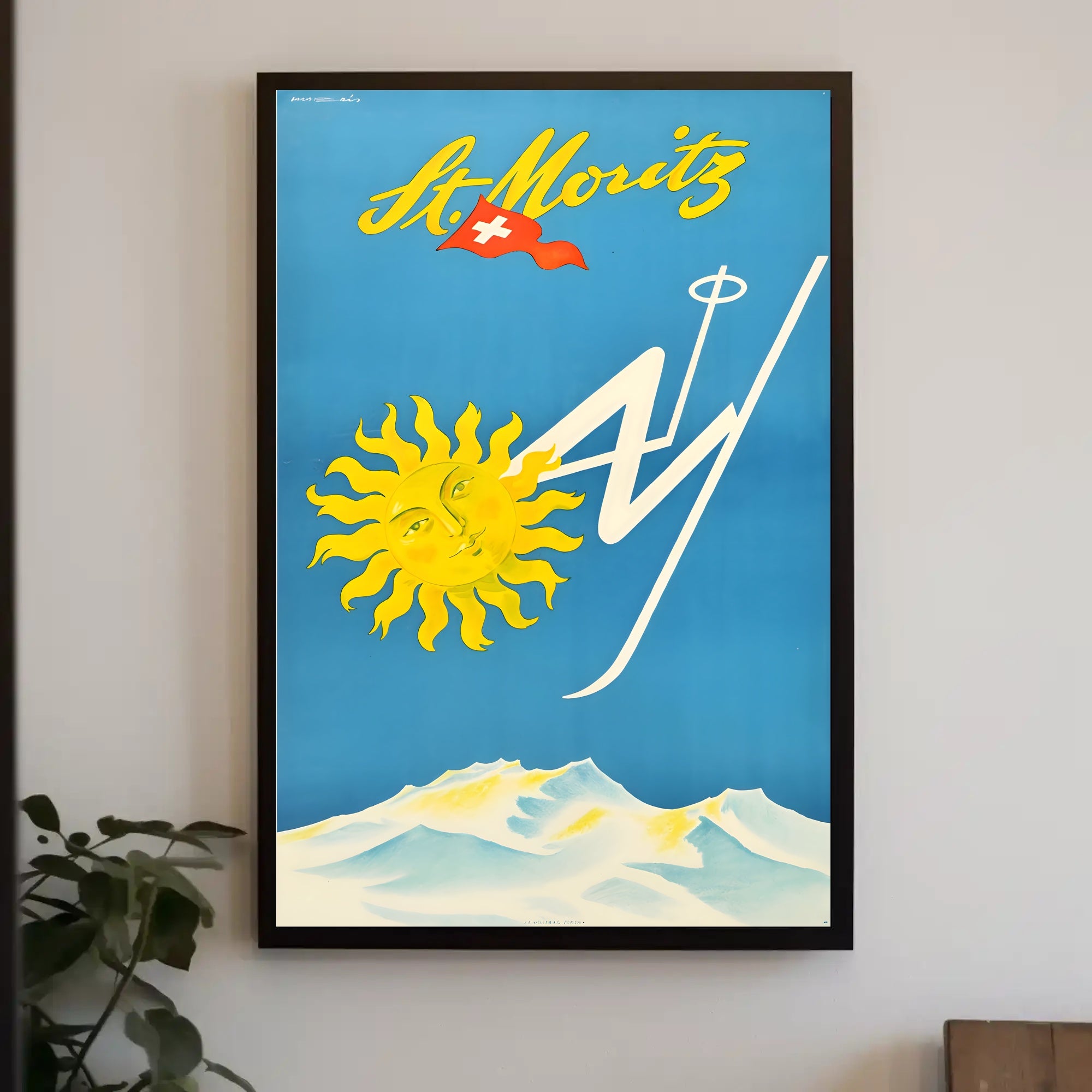 Vintage St. Moritz Travel Poster with Swiss Alps Scenery PosterGoat