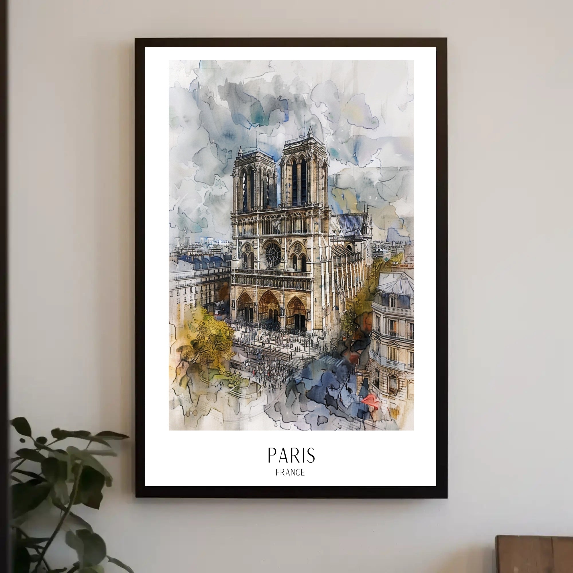 Notre-Dame Paris Watercolor Scene Urban or Cityscape Poster PosterGoat