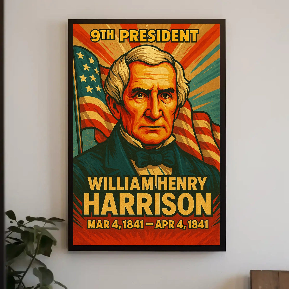 William Henry Harrison 9th President of the United States Colorful Comic Book Style Poster