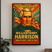 William Henry Harrison 9th President of the United States Colorful Comic Book Style Poster
