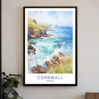 Cornwall Coastal Art: Serene Watercolor Travel Poster PosterGoat
