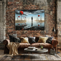 Enigmatic Reflection: Surreal Landscape with Timeless Figure Poster