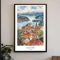 Guatapé Colombia Watercolor Scenic Travel Poster PosterGoat